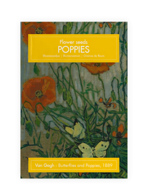Postkaart met bloemenzaadjes voor klaprozen